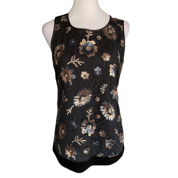 Etcetera Black Velvet Sleeveless Top with Sequin Embellishments Size 4 - Picture 1 of 16